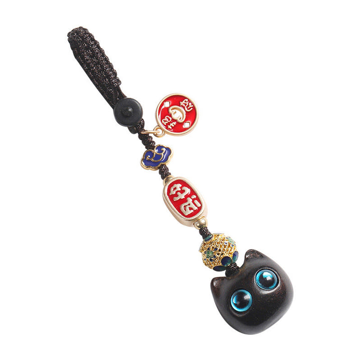 Buddha Stones黒檀 招き猫 縁起の良い雲 平和 キーホルダー 携帯電話 吊り下げ装飾