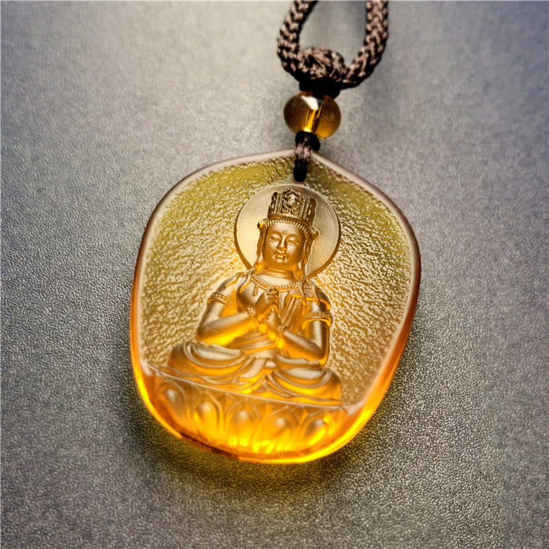 Buddha Stones十二支誕生仏の祝福 劉里 クリスタル 慈悲のネックレス ペンダント - ヤギ/サル-如来（ペンダントサイズ：約4.5×3.8×1cm） - image 1
