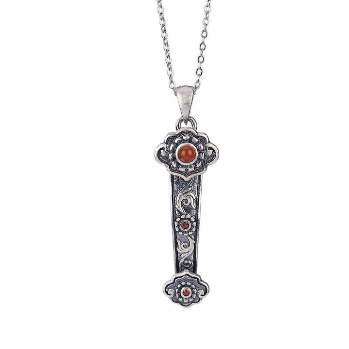 Buddha Stones925 スターリングシルバー 赤瑪瑙 青翡翠 吉兆雲如意柄 祝福ネックレスペンダント