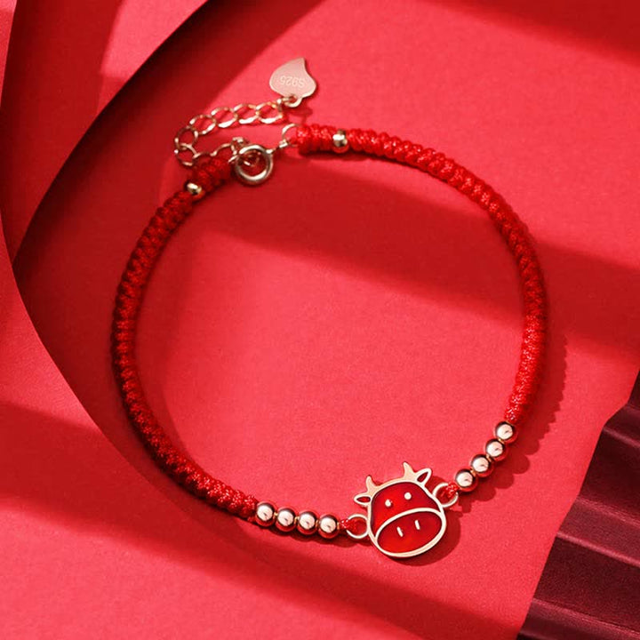 Buddha Stones925スターリングシルバー 中国十二支 幸運 信仰 変色赤紐ブレスレット