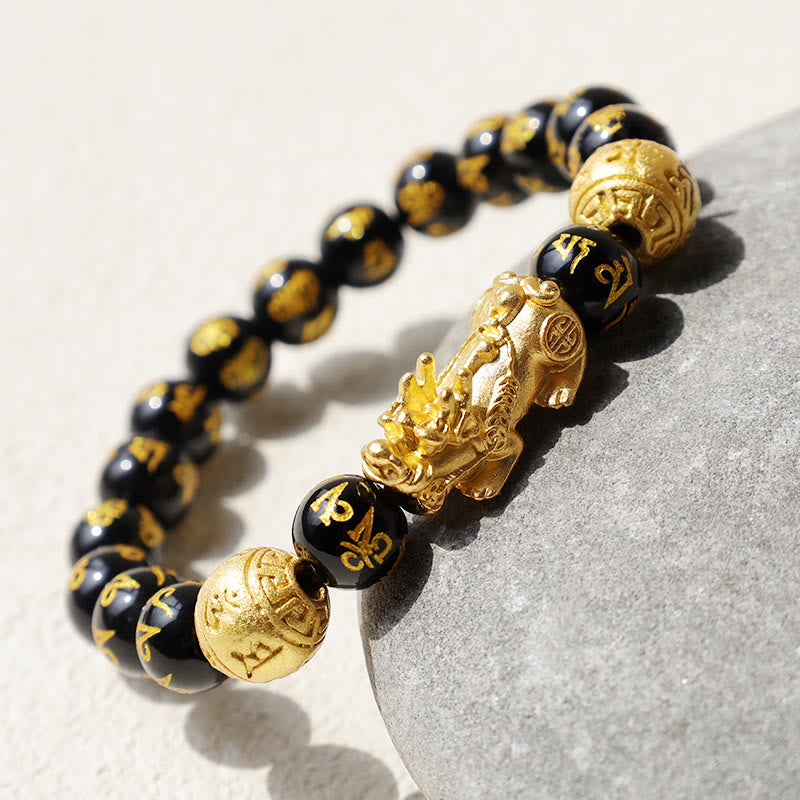 Buddha Stones風水貔貅黒曜石開運財運ブレスレット - image 1