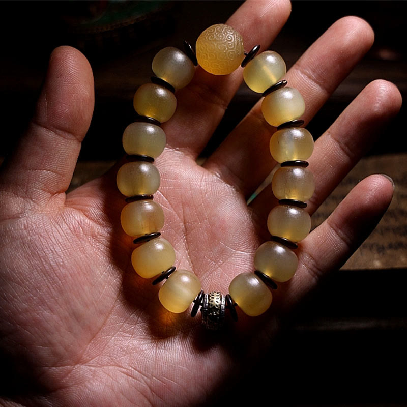 Buddha Stones手作り チベット羊角オーム・マニ・パドメ・フム縁起の良いブレスレット