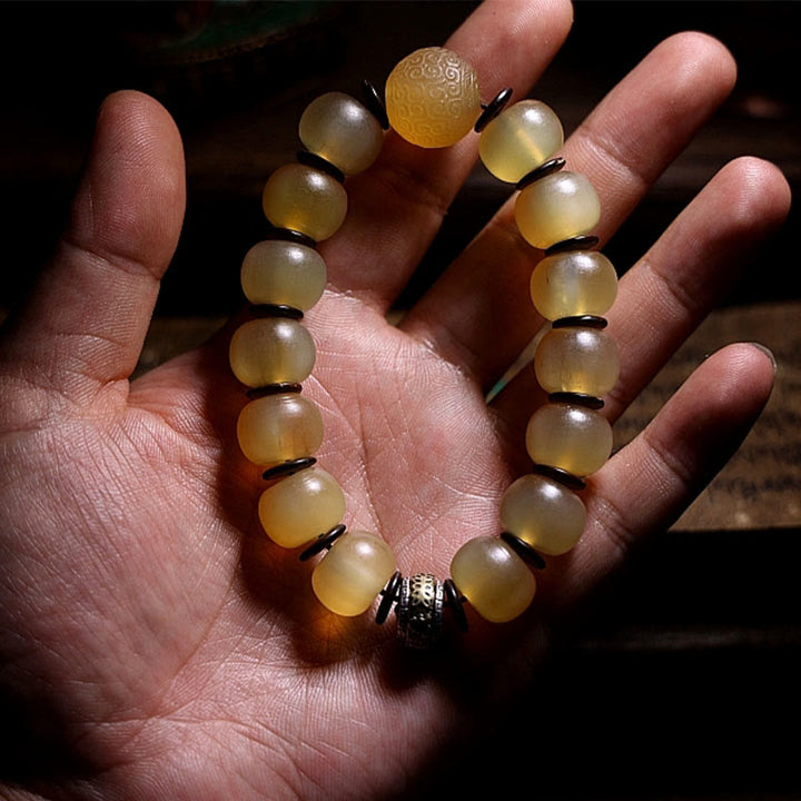 Buddha Stones手作り チベット羊角オーム・マニ・パドメ・フム縁起の良いブレスレット