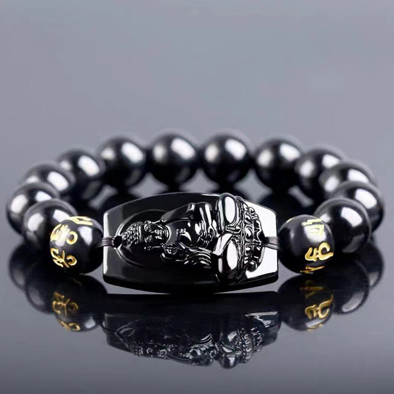 Buddha Stones、十二支、黒曜石の守護ブレスレット