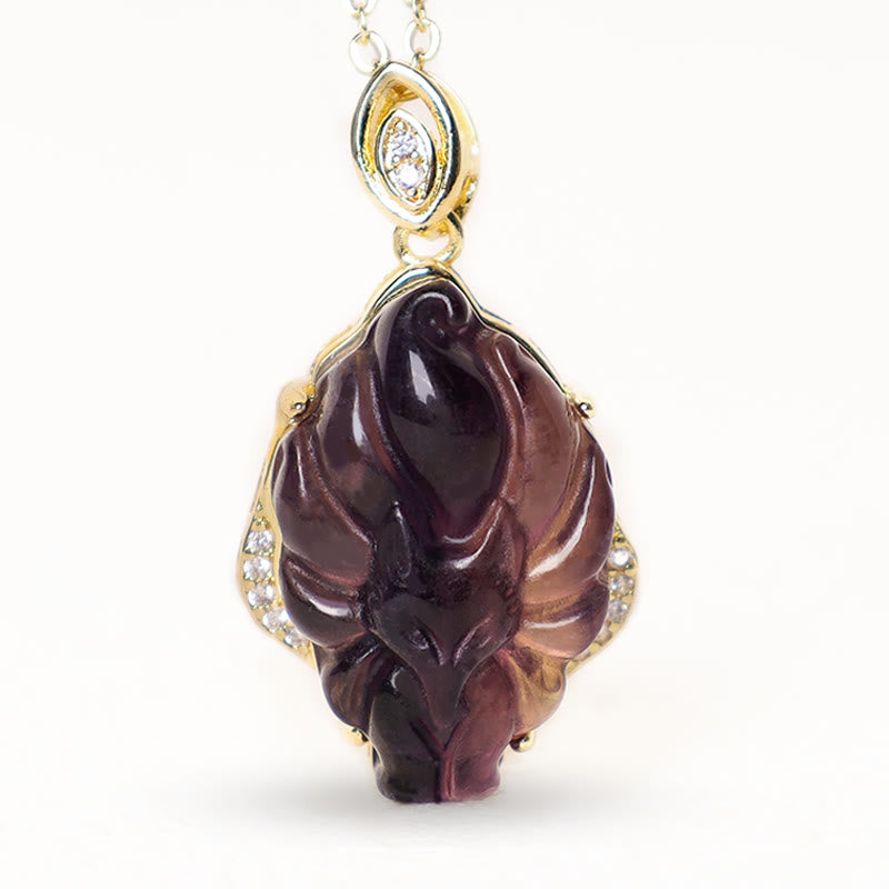 Buddha Stones天然 カラフル 蛍石 九尾狐 守護 ネックレス ペンダント