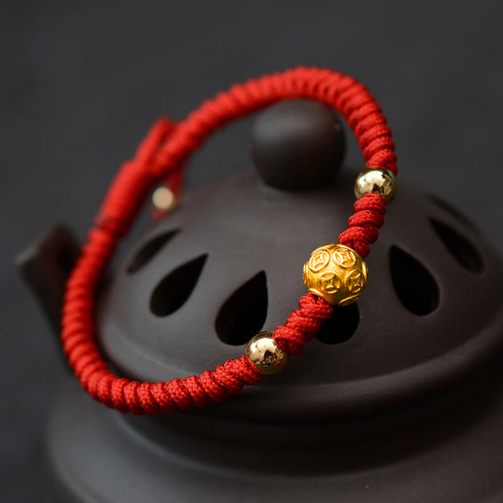 Buddha Stones999 スターリングシルバーオーム・マニ・パドメ・フム銅貨 幸運 強さ 紐 カップルブレスレット