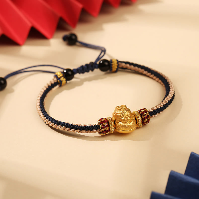 Buddha Stones925スターリングシルバー ベビードラゴン 幸運の力 ハンドメイド編み込みブレスレット