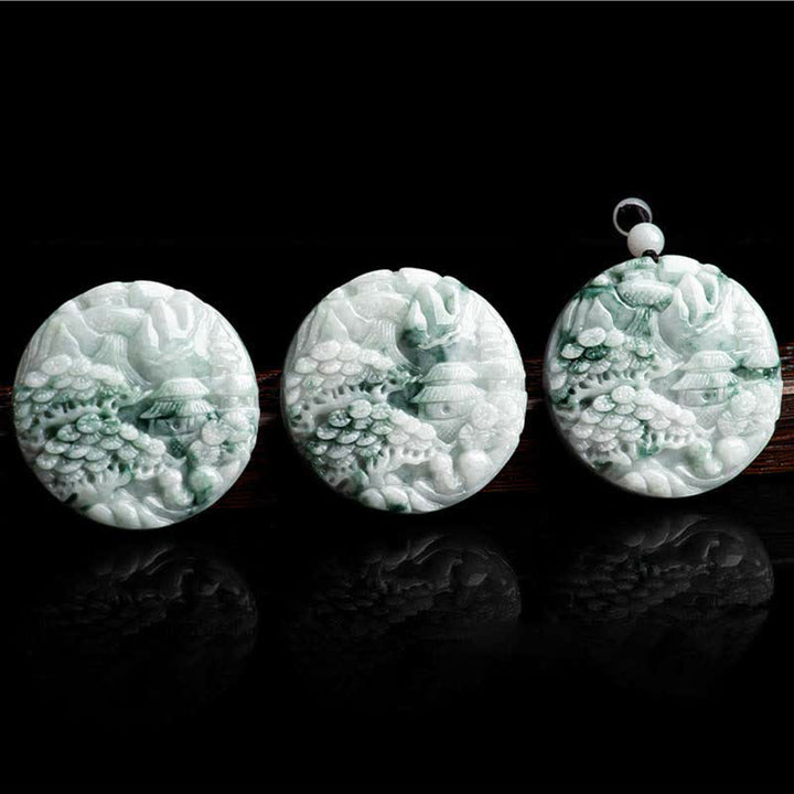 Buddha Stones、山の風景、翡翠の豊かさの紐ネックレス