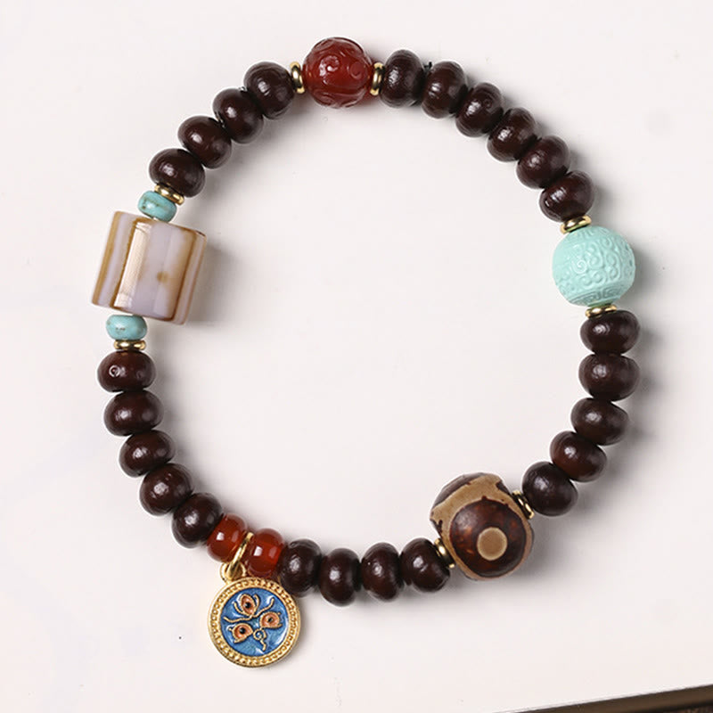 Buddha Stones天然チベット紫菩提樹シードビーズ 富の神 知恵のブレスレット