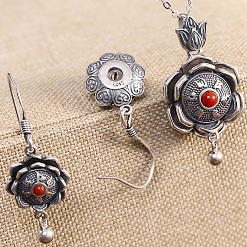 Buddha Stones925スターリングシルバーオーム・マニ・パドメ・フムフム ロータスピースネックレス ペンダント イヤリング - image 8