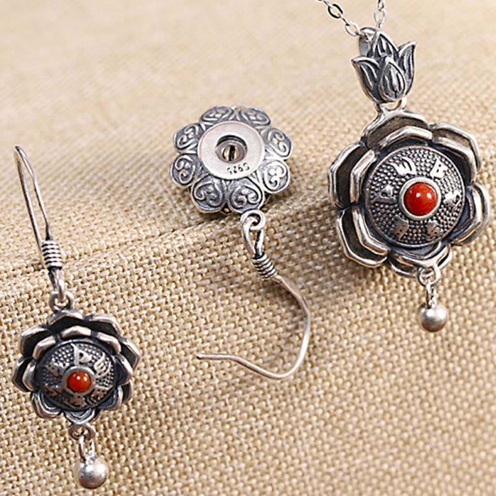 Buddha Stones925スターリングシルバーオーム・マニ・パドメ・フムフム ロータスピースネックレス ペンダント イヤリング - image 8
