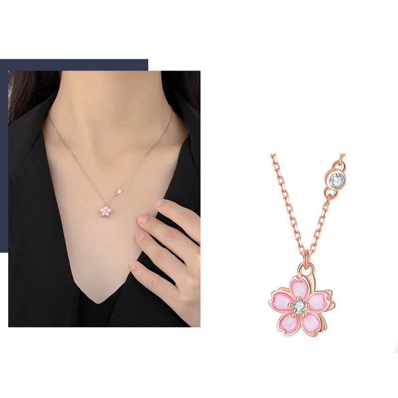 Buddha Stones925スターリングシルバー 桜の花 回転式保護ネックレスペンダント