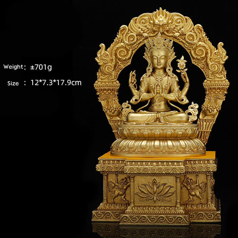 釈迦牟尼阿弥陀仏薬師如来像 静寂の銅像 室内装飾 - 10 cm 四臂観音菩薩像と台座 - image 13