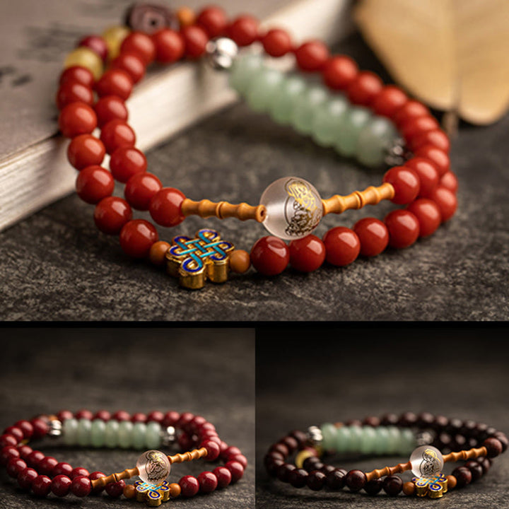 Buddha Stones十二支誕生仏赤瑪瑙小葉紫檀辰砂 お守り 祝福 ダブルラップブレスレット