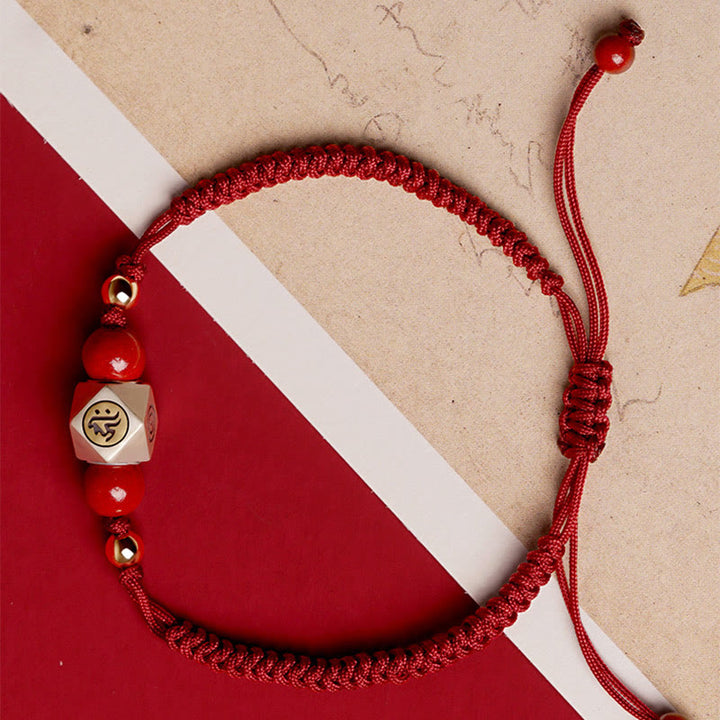 Buddha Stonesハンドメイド 925 スターリングシルバー十二支誕生仏辰砂 落ち着いた編み込みブレスレット