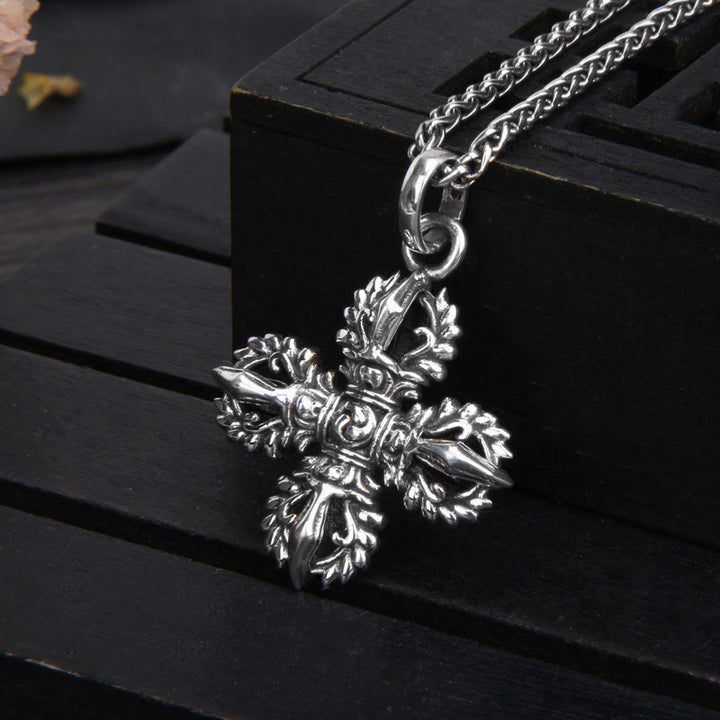 Buddha Stones925スターリングシルバー ダブルドルジェ ヴァジュラ スピリチュアルな強さのネックレスペンダント