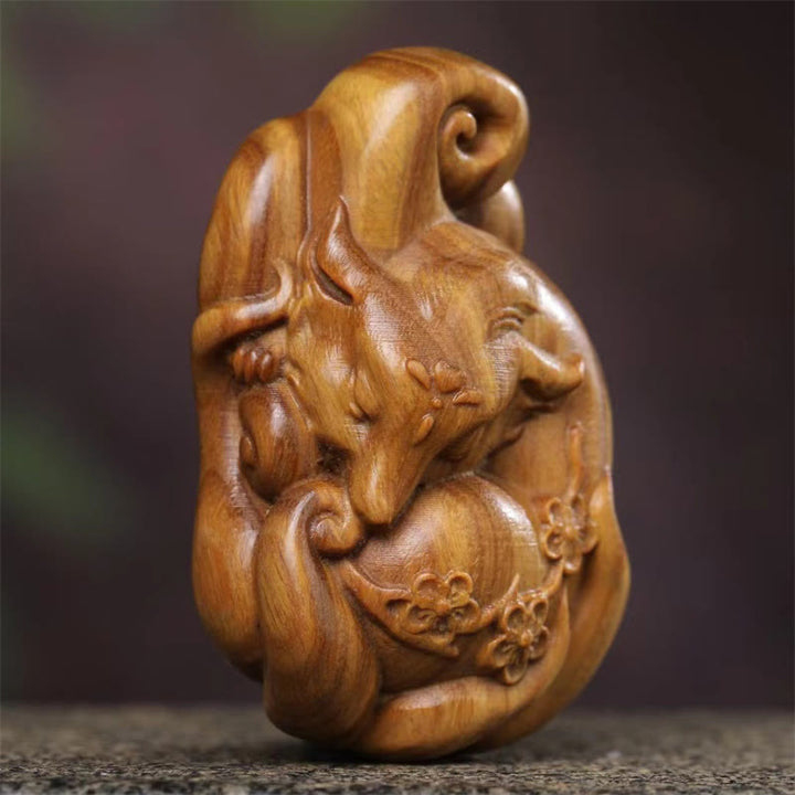 Buddha Stonesミニ九尾狐緑白檀平和装飾車吊り飾り