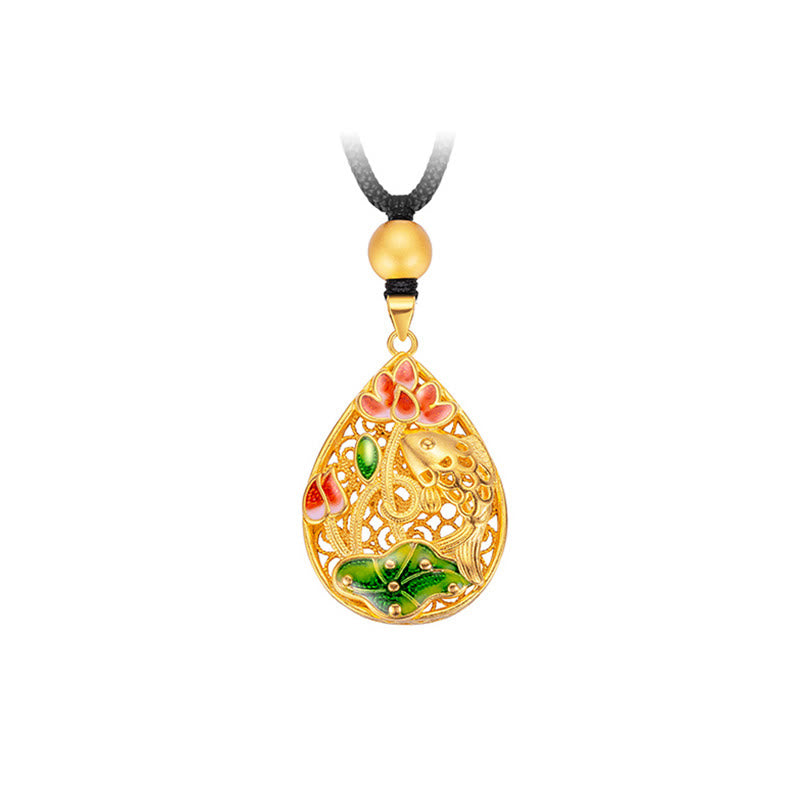 Buddha Stones鯉蓮の花葉銅幸運ネックレスペンダント - image 8