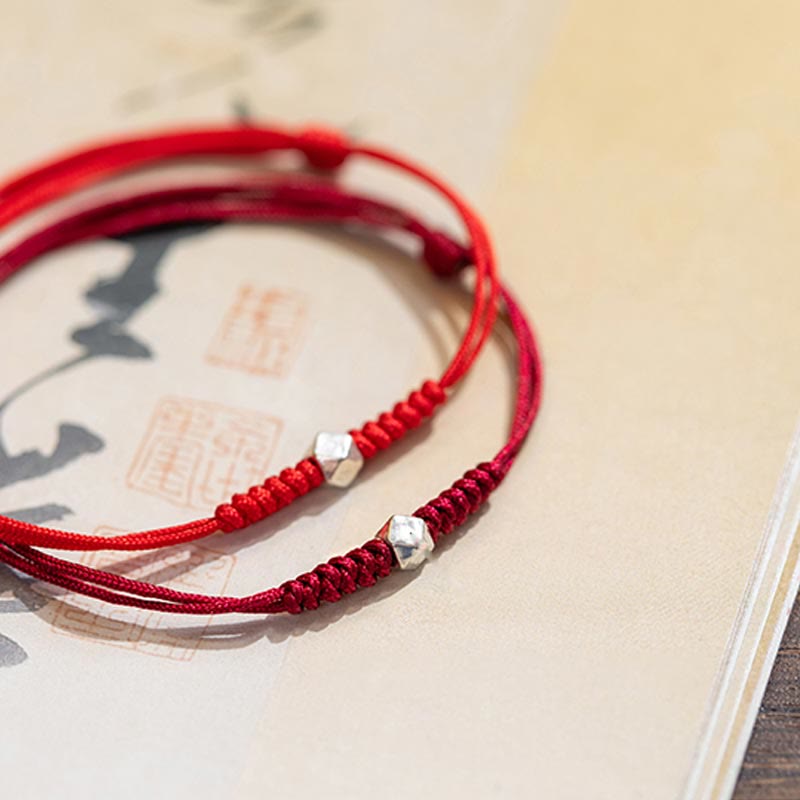 Buddha Stones925スターリングシルバー 幸運のビーズ 守護 レッドストリング 編み込みブレスレット