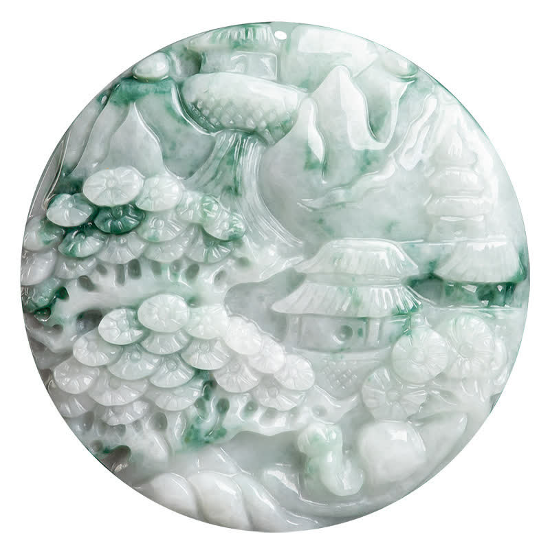 Buddha Stones、山の風景、翡翠の豊かさの紐ネックレス