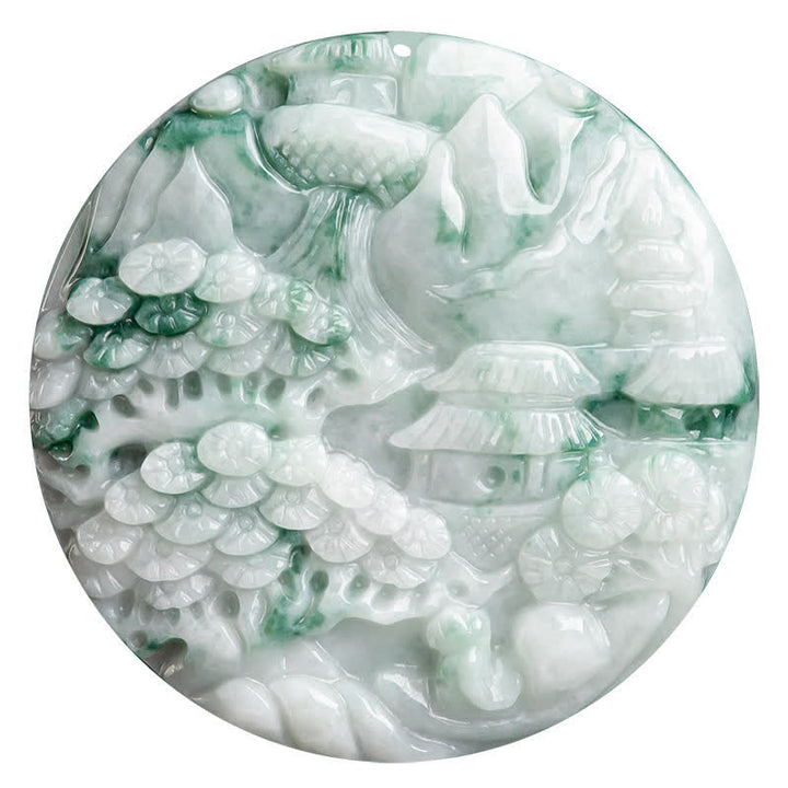 Buddha Stones、山の風景、翡翠の豊かさの紐ネックレス