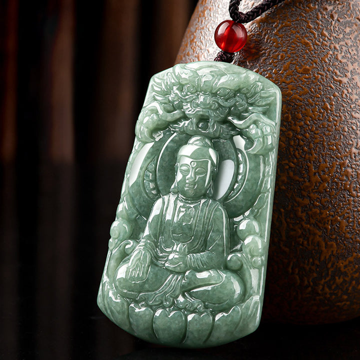 Buddha Stones如来仏 龍 翡翠 お守り 静寂の紐ネックレス