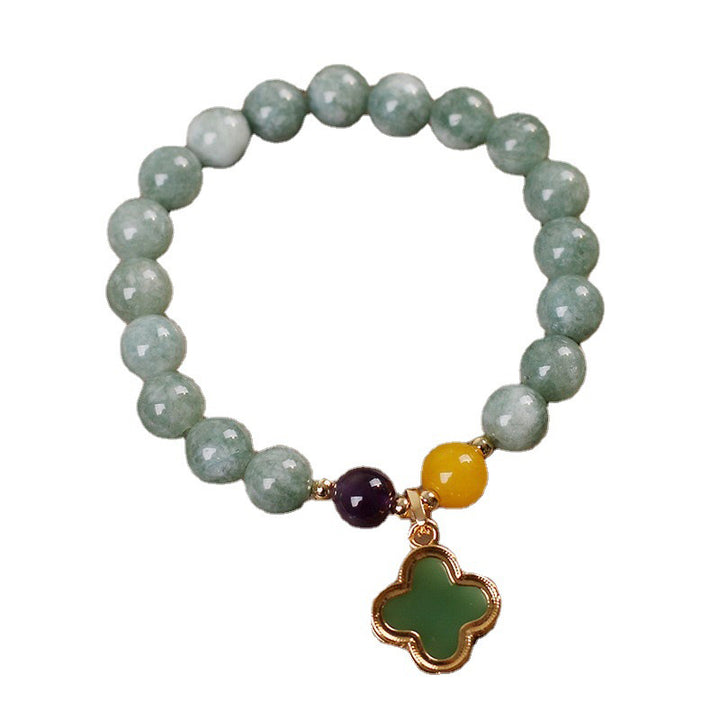 Buddha Stones翡翠四つ葉のクローバー幸運ブレスレット