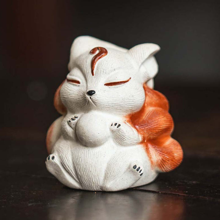 Buddha Stonesミニ九尾狐紫粘土幸運デスク装飾