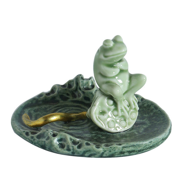 Buddha Stones葉 瞑想 カエル柄 癒し 陶器 香炉 装飾