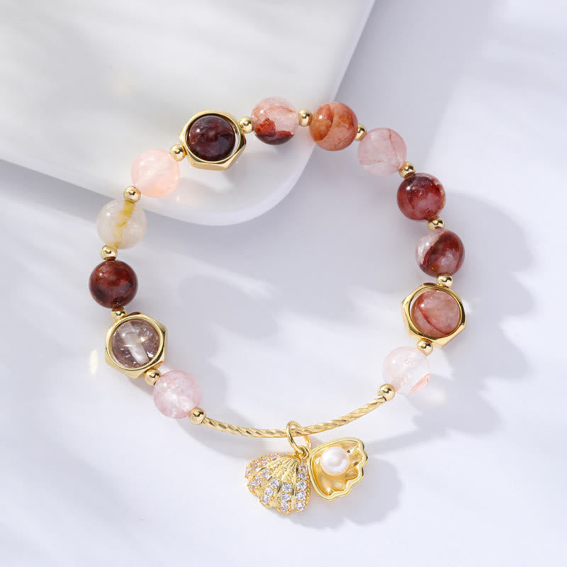 Buddha Stones天然 カラフル ルチルクォーツ シェル 保護 ビーズ ブレスレット