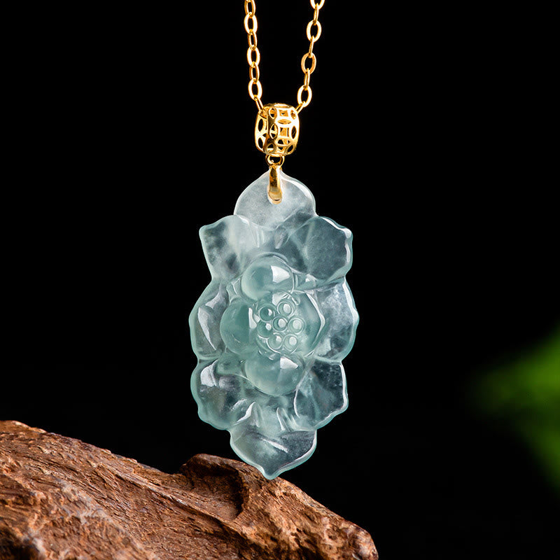 Buddha Stones18Kゴールド 天然翡翠 蓮模様 繁栄のネックレスペンダント - 翡翠（豊かさ♥豊穣） - image 1
