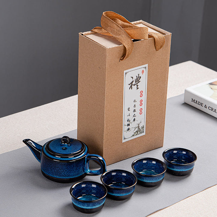 Buddha Stonesブルーグラデーションカラー 中国功夫茶 陶器ティーポット ポータブルギフトバッグボックスセット