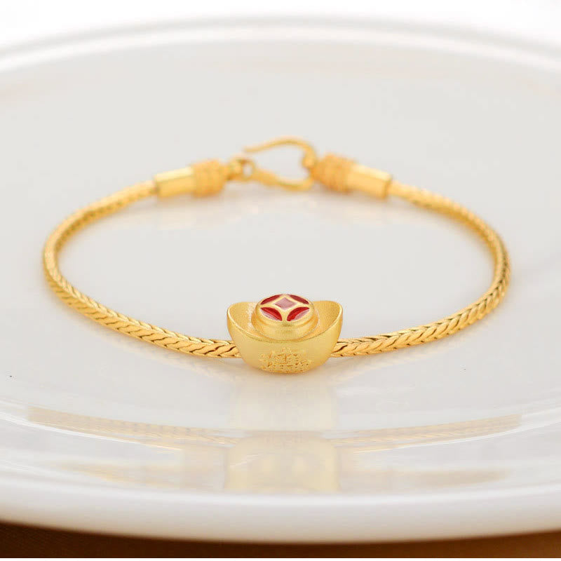 Buddha Stonesチベット 18K ゴールドオーム・マニ・パドメ・フム幸運の鯉 福 キャラクター インゴット 銅貨 平和ブレスレット