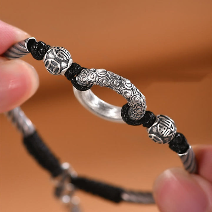 Buddha Stones999 スターリングシルバー 福文字 平和バックル 銅貨 縁起の良い雲 幸運のブレスレット
