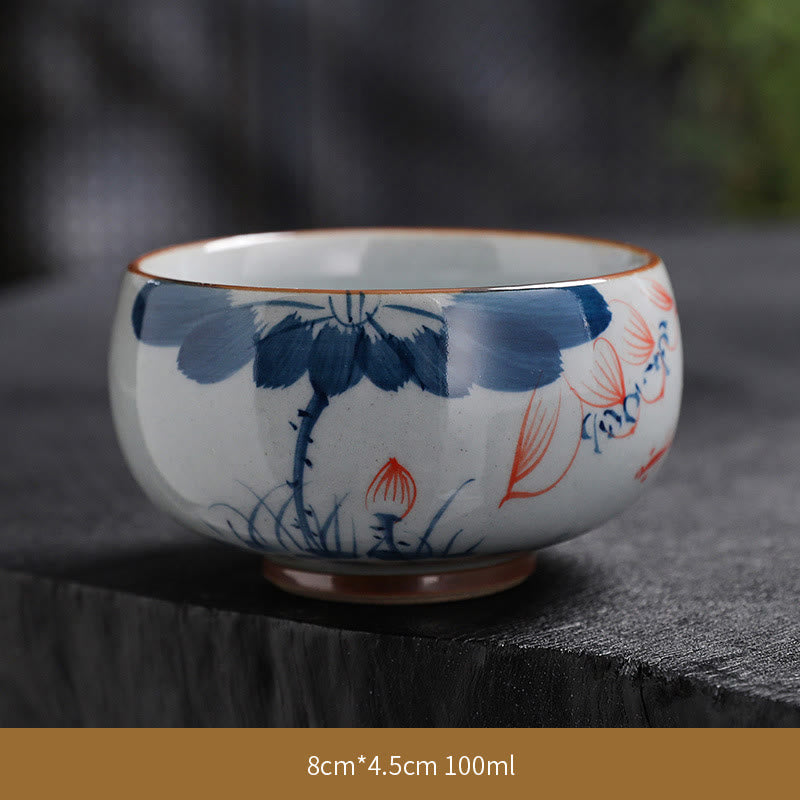 Buddha Stones、蓮の花の葉、竹製陶器のティーカップ、カンフーティーカップ