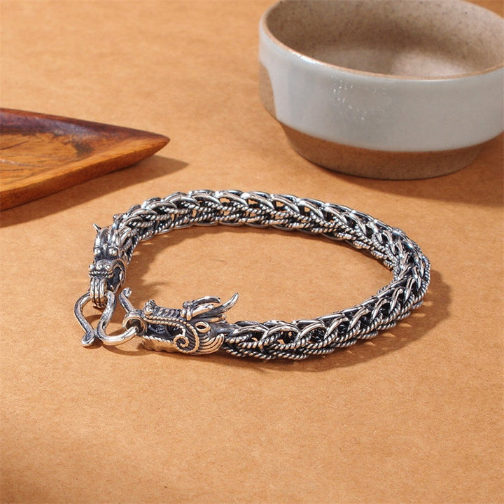 Buddha Stones925スターリングシルバー ドラゴン 成功の強さブレスレットバングル