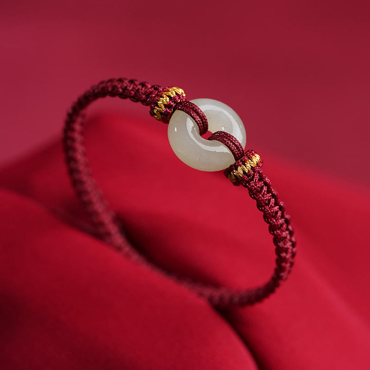 Buddha Stonesの平和バックル翡翠の豊かさの編み込みブレスレット