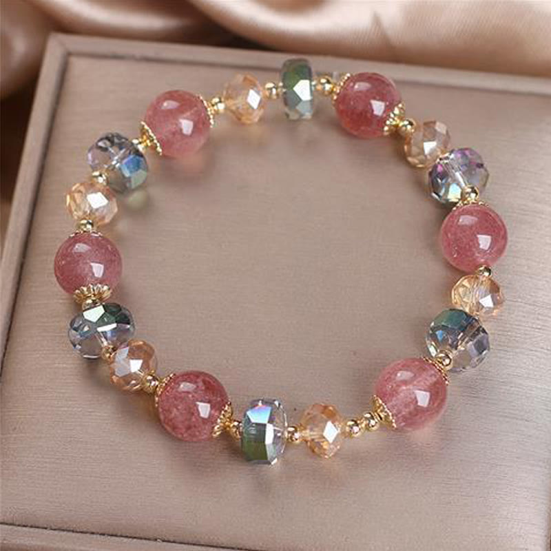 Buddha Stones天然ストロベリークォーツ カラフルクリスタル ポジティブブレスレット