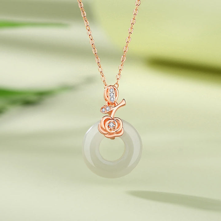 Buddha Stones925 スターリングシルバー イチョウの葉 蝶 ローズ カルセドニー 和田翡翠 平和バックル フーキャラクター ハーモニー ネックレス ペンダント