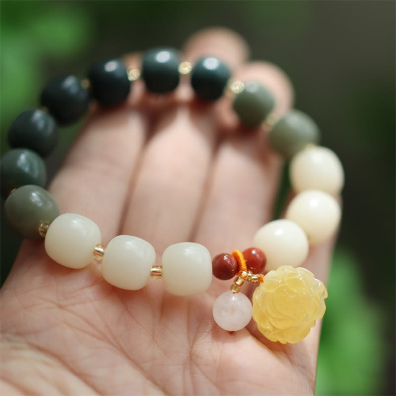 Buddha Stonesグラデーション菩提樹種子琥珀蓮平和ブレスレット