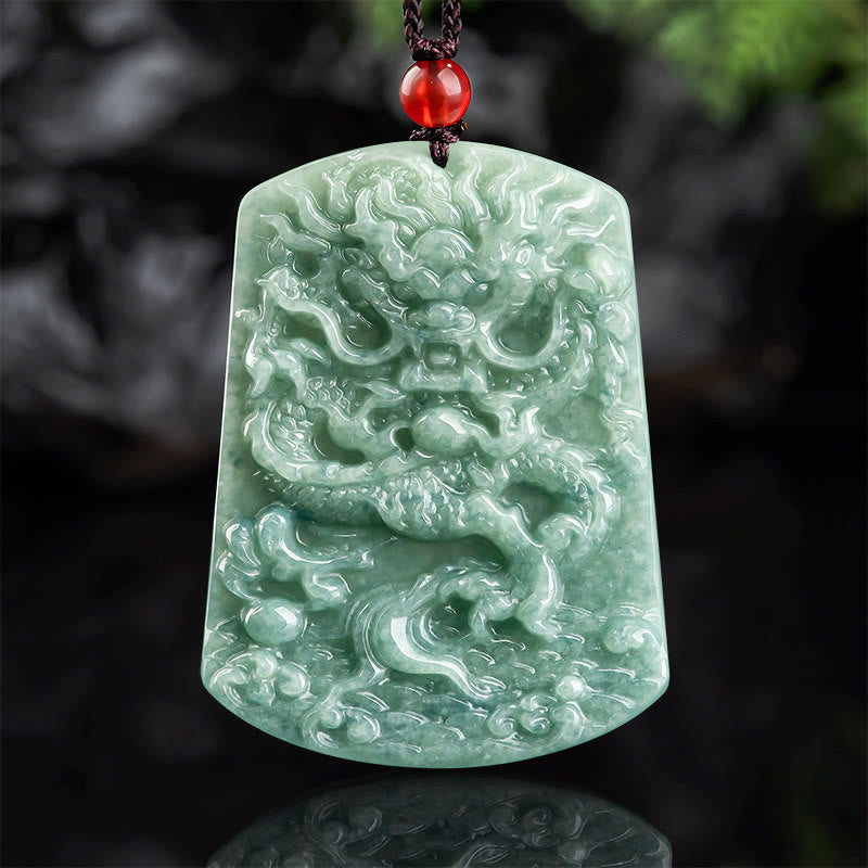 Buddha Stones天然翡翠 中国十二支 龍 海 幸運 紐 ネックレス ペンダント - 翡翠（豊かさ♥豊穣） - image 1
