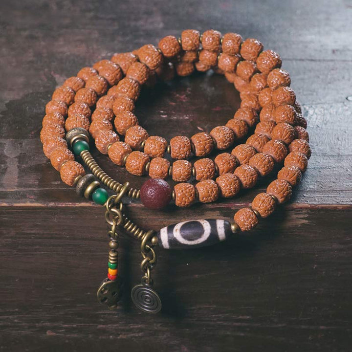 Buddha Stones108Malaルドラークシャ ビーズ 菩提樹 シード ビーズ 幸運 縁起 タッセル ブレスレット