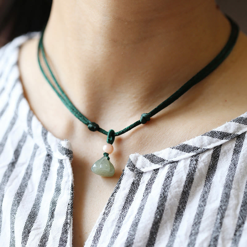 Buddha Stones天然丸玉平和のお守りチャーム蓮の豊かさ ストリングネックレスペンダント - 緑 - 蓮 - image 7