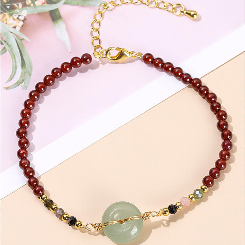 Buddha Stones天然ガーネットピースバックルビーズカームブレスレット