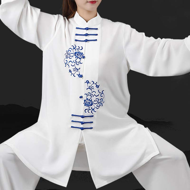 Buddha Stonesの花刺繍瞑想祈りスピリチュアル禅太極拳気功練習ユニセックス服セット