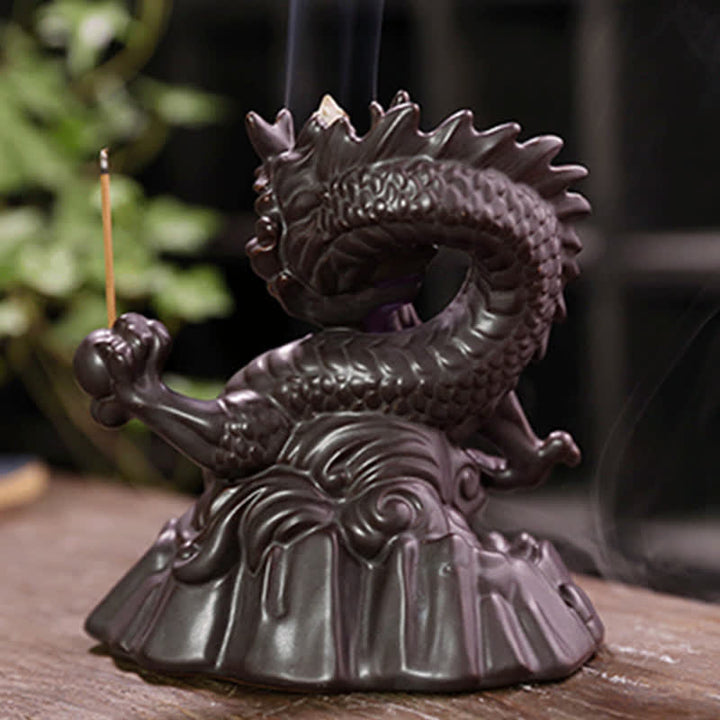 Buddha Stones縁起の良い龍 セラミック 逆流煙噴水 瞑想 癒し 香炉 LED ボール 装飾