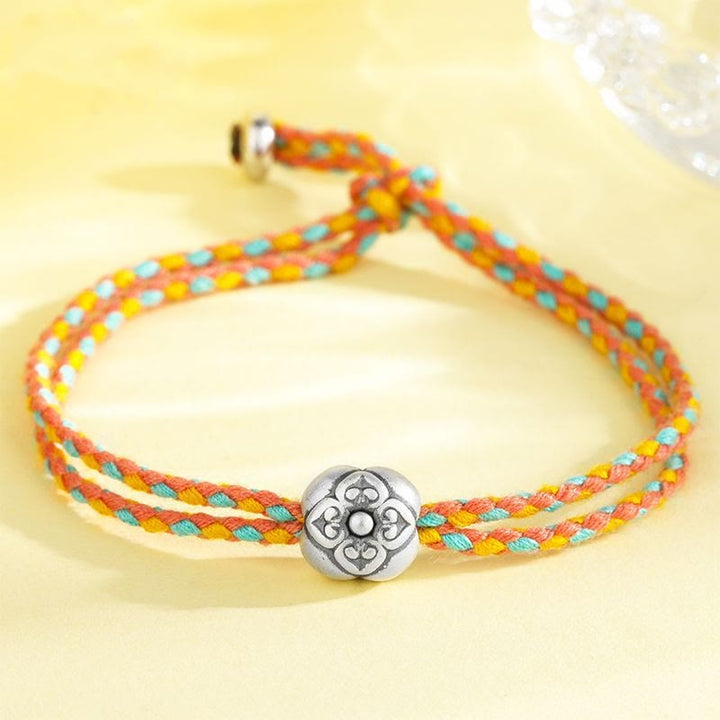 Buddha Stones999 スターリングシルバー 柿 幸運 マルチカラー 編み込みブレスレット