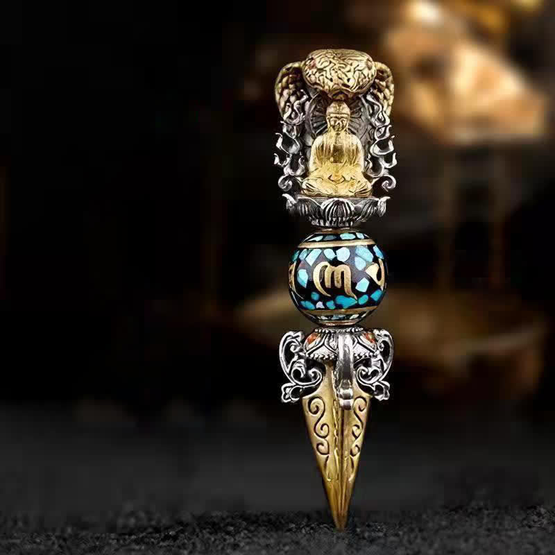 Buddha Stonesチベットオーム・マニ・パドメ・フム仏富回転ネックレス金剛ペンダント - ペンダント＆ブラックストリング - image 1