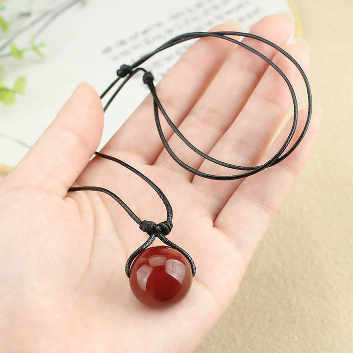 Buddha Stonesレッドアゲートビーズコンフィデンスレザーロープネックレスペンダント