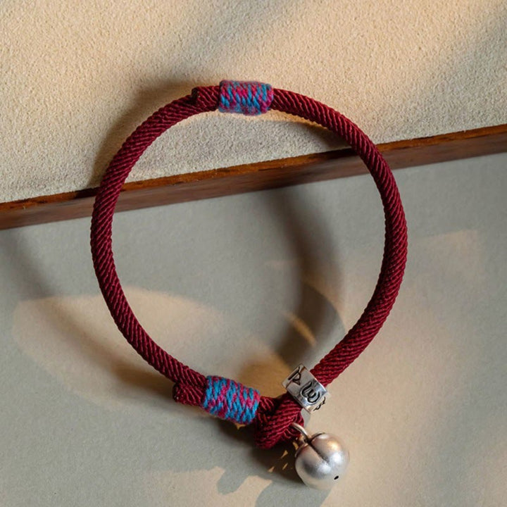 Buddha Stones925 スターリングシルバー チベット ハンドメイドオーム・マニ・パドメ・フム柿チャーム 幸運の守護 編み込みブレスレット